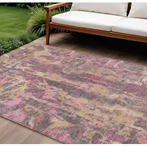 Photo of Blush And Wheat Abstract Washable Indoor Outdoor Area Rug