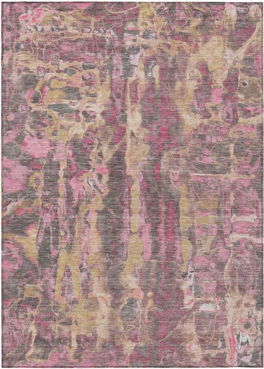 Blush And Wheat Abstract Washable Indoor Outdoor Area Rug Photo 2