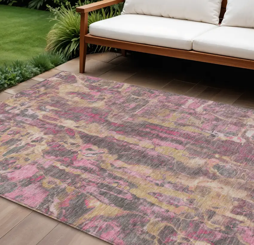 Blush And Wheat Abstract Washable Indoor Outdoor Area Rug Photo 1