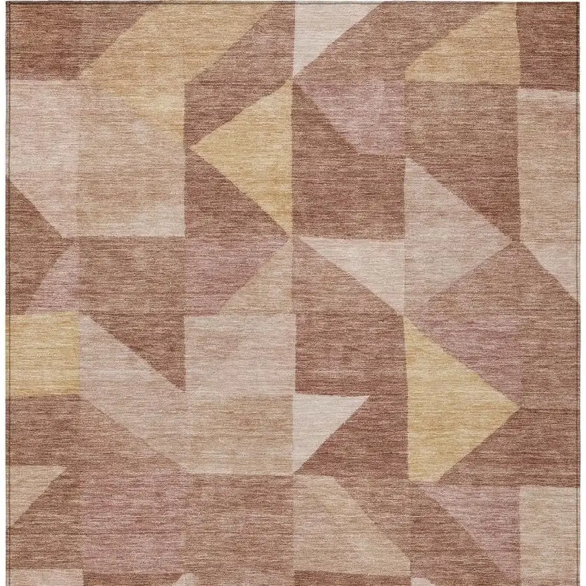 Blush And Wheat Geometric Washable Indoor Outdoor Area Rug Photo 3