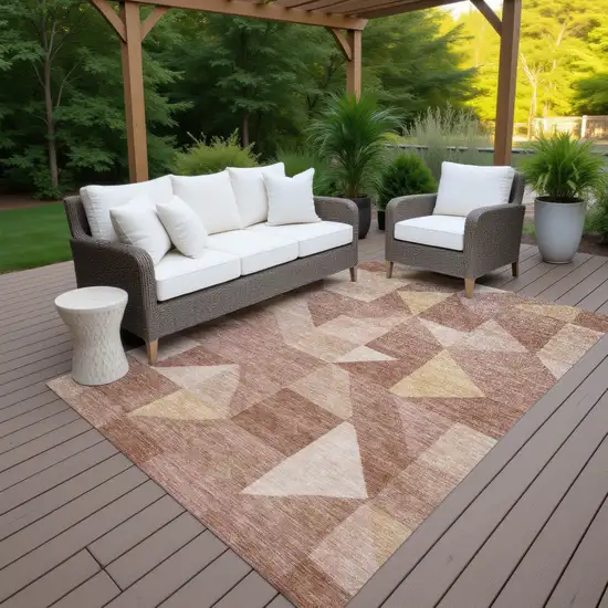 Blush And Wheat Geometric Washable Indoor Outdoor Area Rug Photo 7