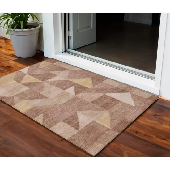 Blush And Wheat Geometric Washable Indoor Outdoor Area Rug Photo 1