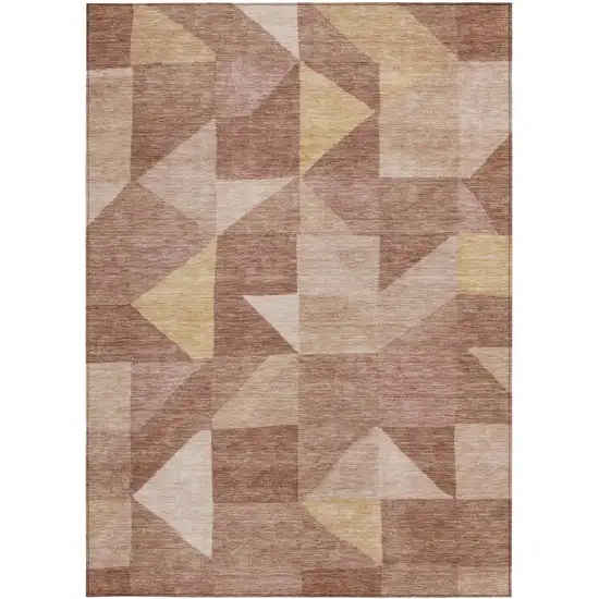 Blush And Wheat Geometric Washable Indoor Outdoor Area Rug Photo 3