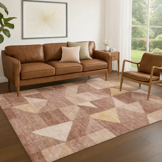 Blush And Wheat Geometric Washable Indoor Outdoor Area Rug Photo 5