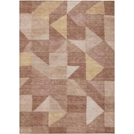 Blush And Wheat Geometric Washable Indoor Outdoor Area Rug Photo 1