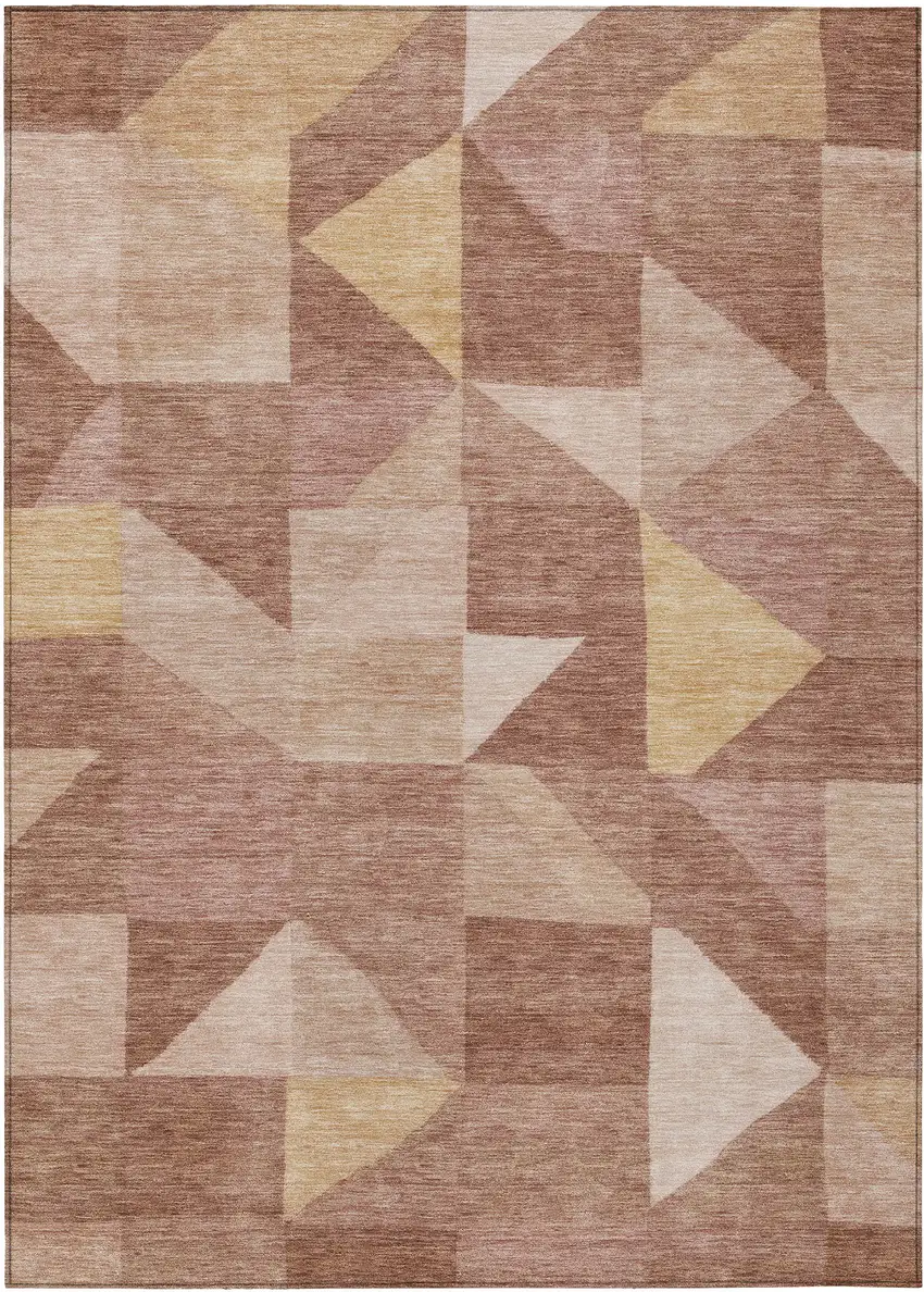 Blush And Wheat Geometric Washable Indoor Outdoor Area Rug Photo 1