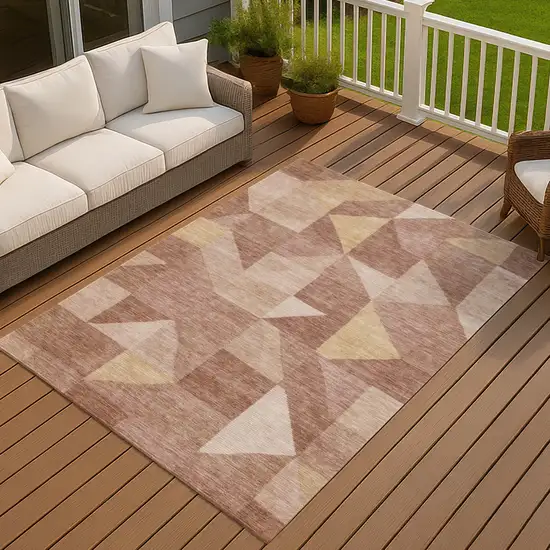 Blush And Wheat Geometric Washable Indoor Outdoor Area Rug Photo 4