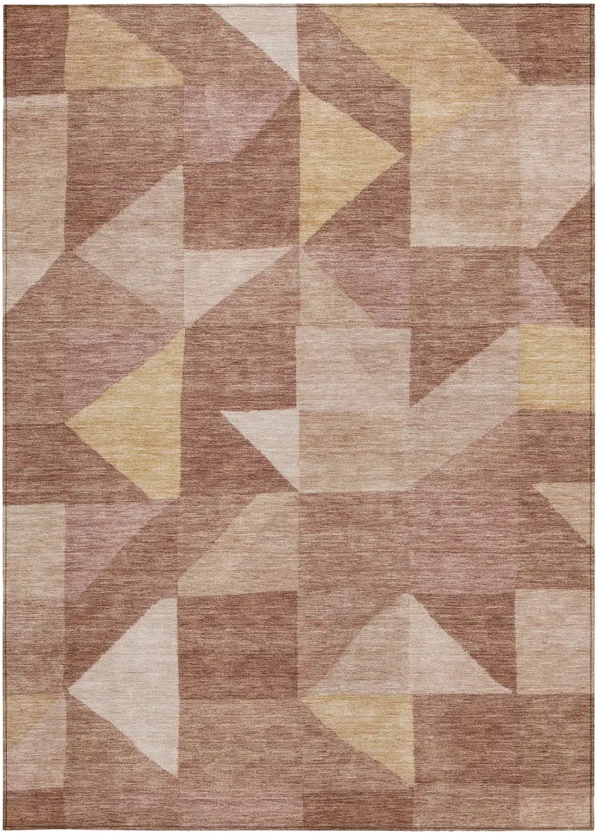 Blush And Wheat Geometric Washable Indoor Outdoor Area Rug Photo 3