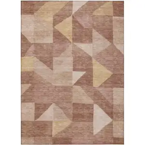 Photo of Blush And Wheat Geometric Washable Indoor Outdoor Area Rug