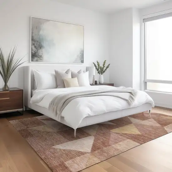 Blush And Wheat Geometric Washable Indoor Outdoor Area Rug Photo 6