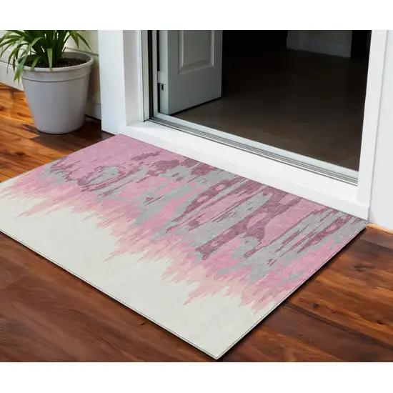 Blush Beige And Gray Abstract Washable Indoor Outdoor Area Rug Photo 1