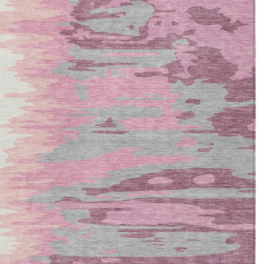 Blush Beige And Gray Abstract Washable Indoor Outdoor Area Rug Photo 6