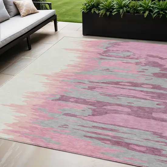 Blush Beige And Gray Abstract Washable Indoor Outdoor Area Rug Photo 1