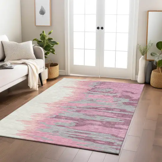 Blush Beige And Gray Abstract Washable Indoor Outdoor Area Rug Photo 9