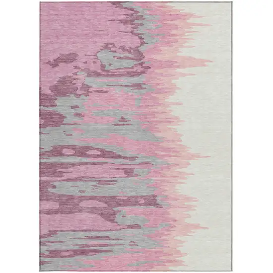 Blush Beige And Gray Abstract Washable Indoor Outdoor Area Rug Photo 6