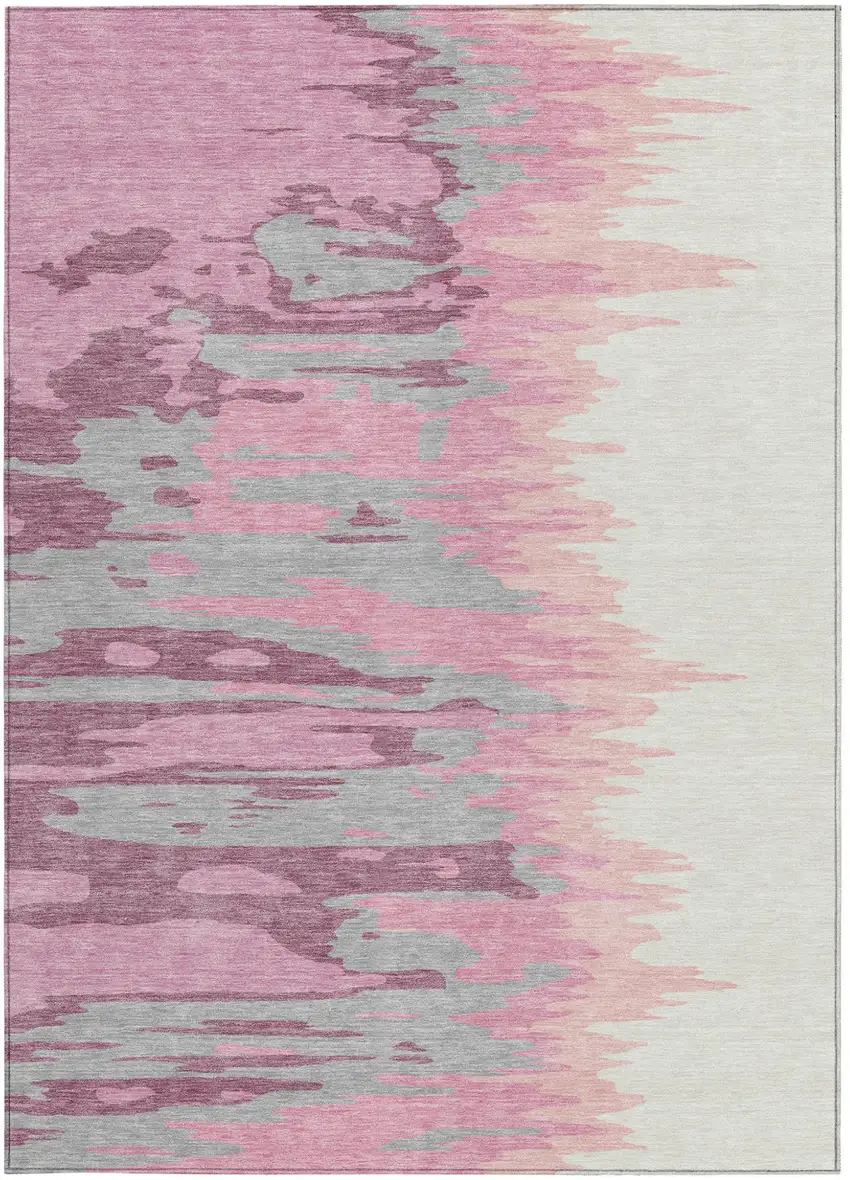 Blush Beige And Gray Abstract Washable Indoor Outdoor Area Rug Photo 6