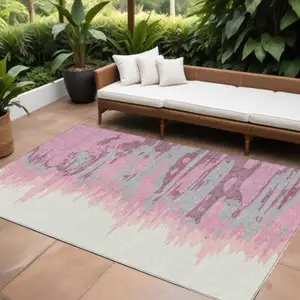 Photo of Blush Beige And Gray Abstract Washable Indoor Outdoor Area Rug
