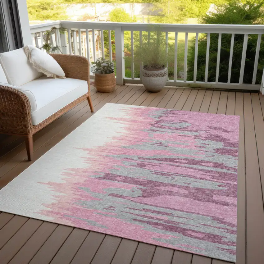 Blush Beige And Gray Abstract Washable Indoor Outdoor Area Rug Photo 8