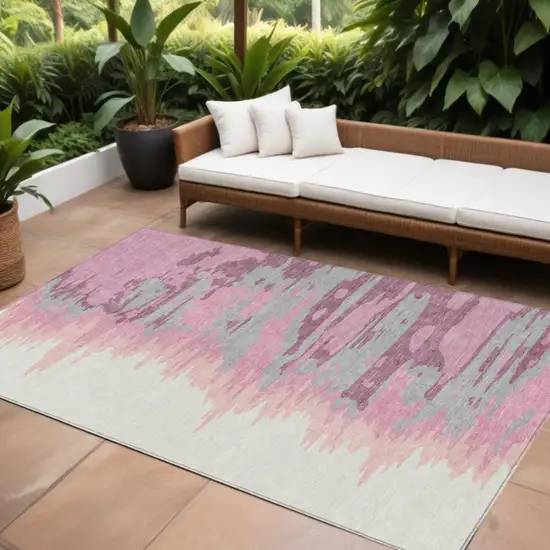 Blush Beige And Gray Abstract Washable Indoor Outdoor Area Rug Photo 1