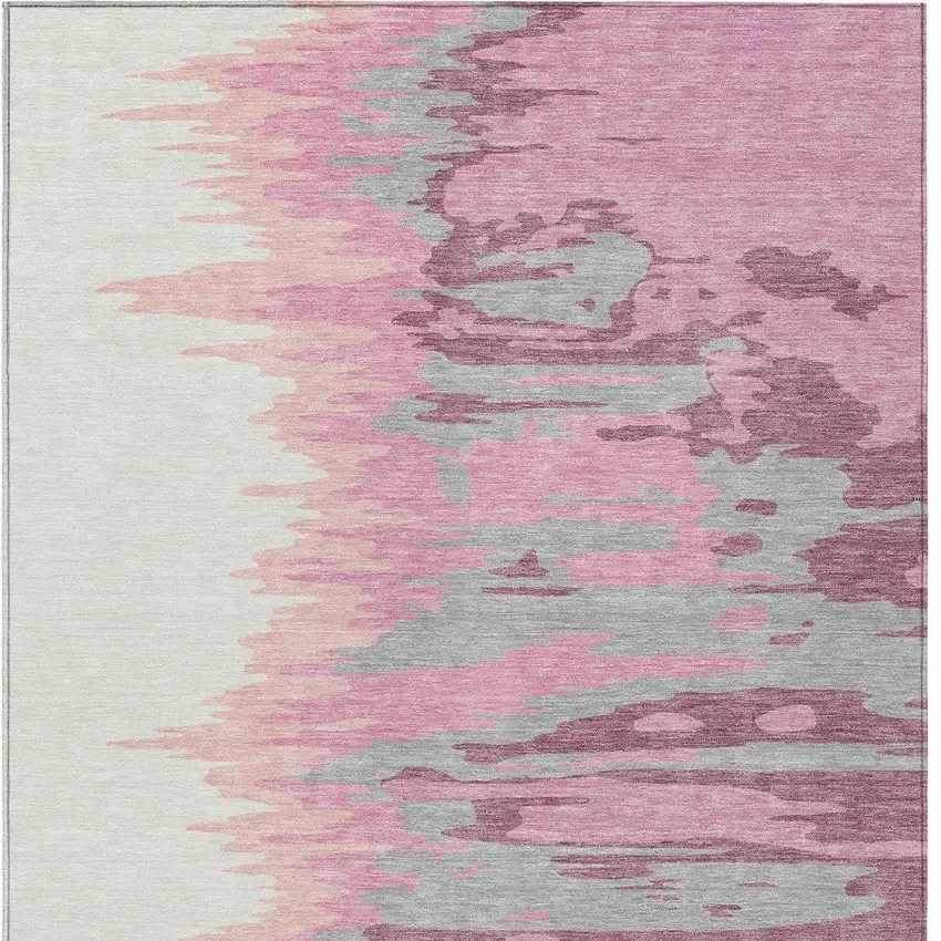 Blush Beige And Gray Abstract Washable Indoor Outdoor Area Rug Photo 7