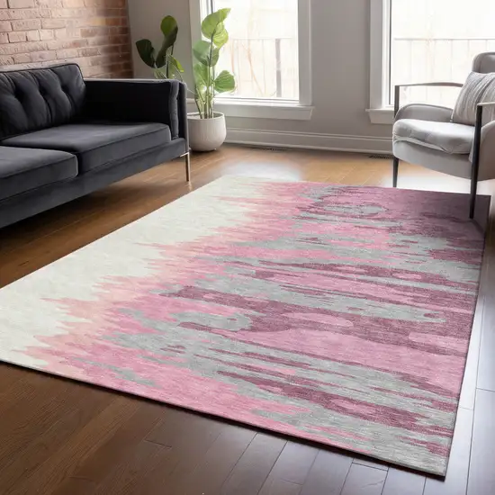 Blush Beige And Gray Abstract Washable Indoor Outdoor Area Rug Photo 9
