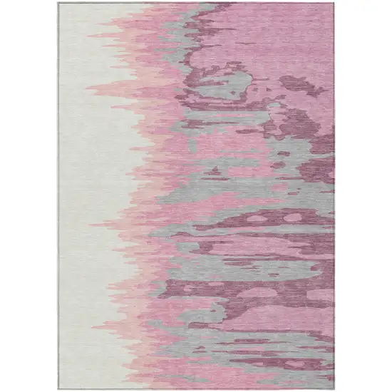 Blush Beige And Gray Abstract Washable Indoor Outdoor Area Rug Photo 2