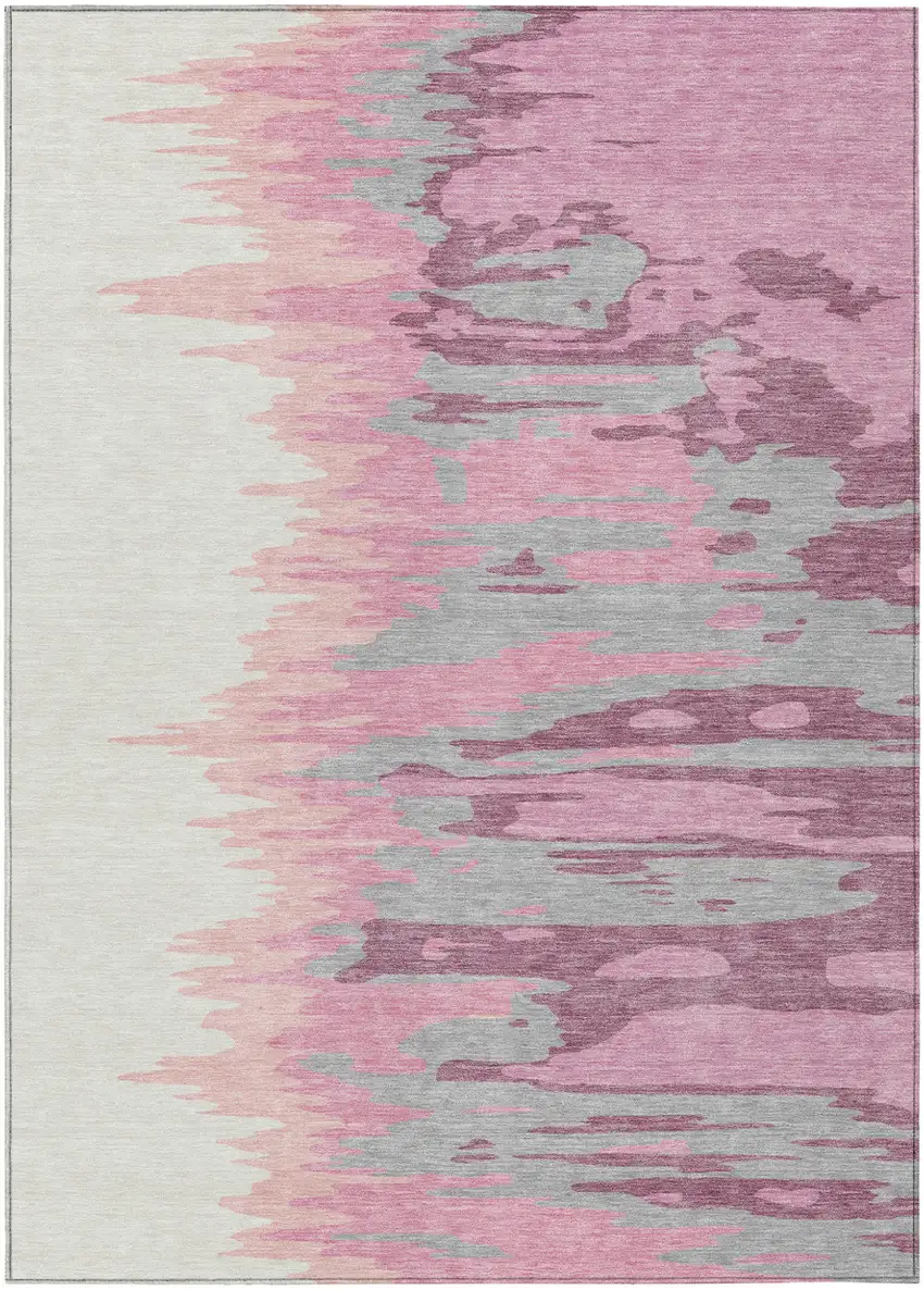 Blush Beige And Gray Abstract Washable Indoor Outdoor Area Rug Photo 2
