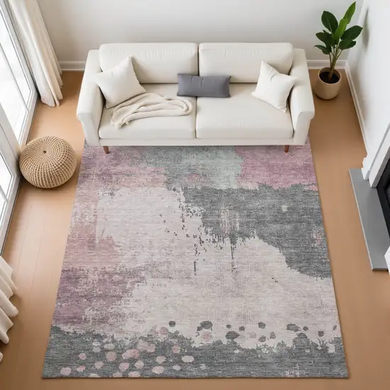 Blush Beige And Sage Abstract Washable Area Rug With UV Protection Photo 5