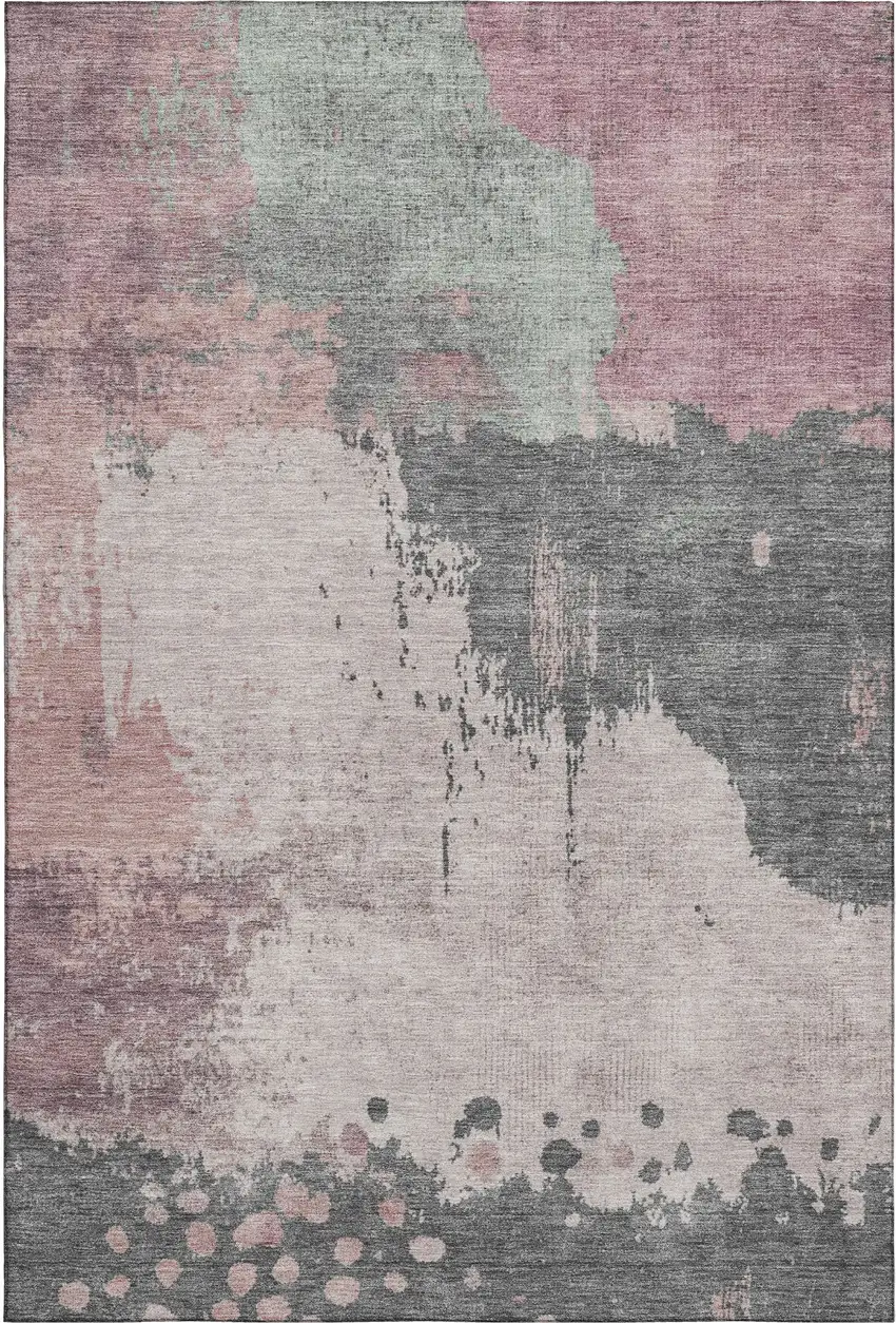 Blush Beige And Sage Abstract Washable Area Rug With UV Protection Photo 7