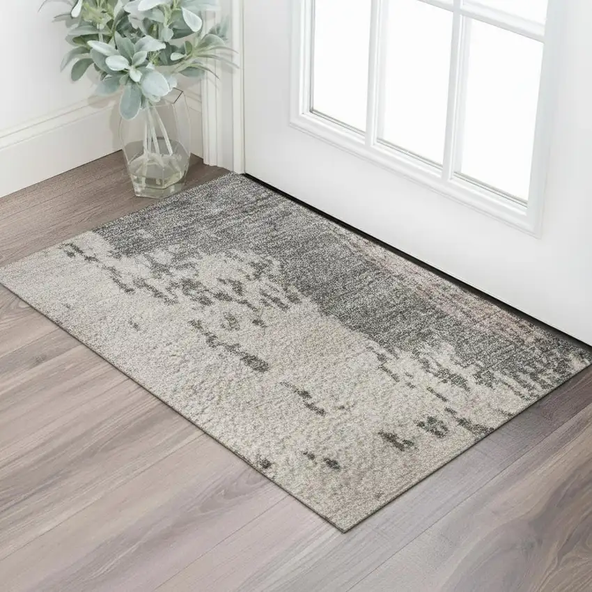 Blush Beige And Sage Abstract Washable Area Rug With UV Protection Photo 2
