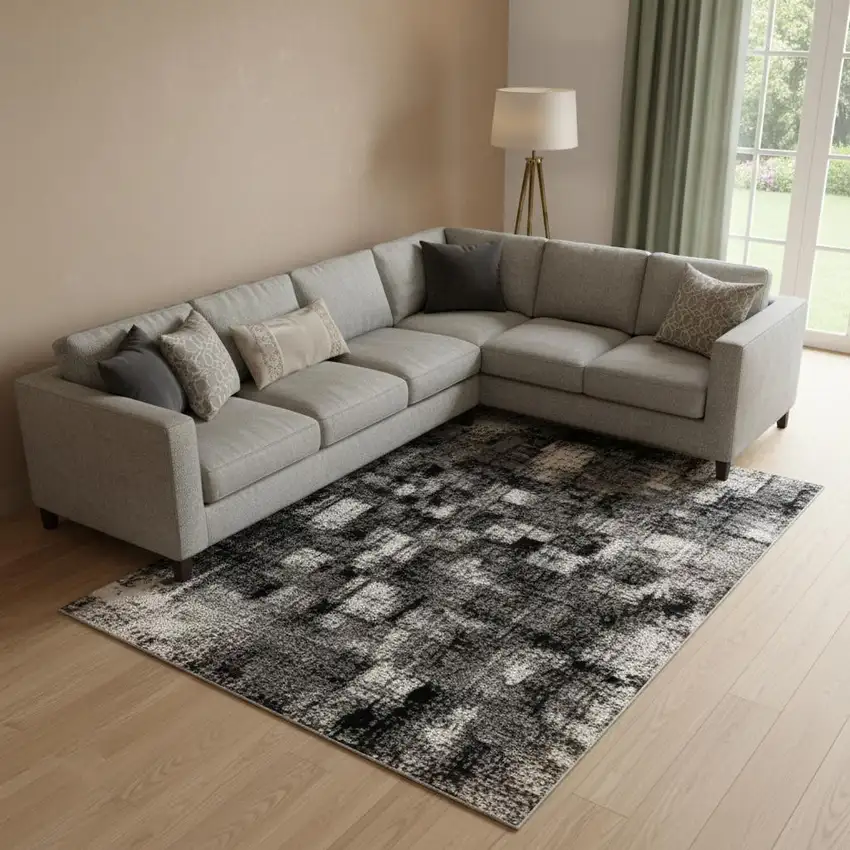 Blush Beige And Sage Abstract Washable Area Rug With UV Protection Photo 1