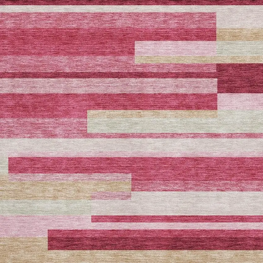 Blush Beige And Tan Striped Washable Area Rug With UV Protection Photo 3