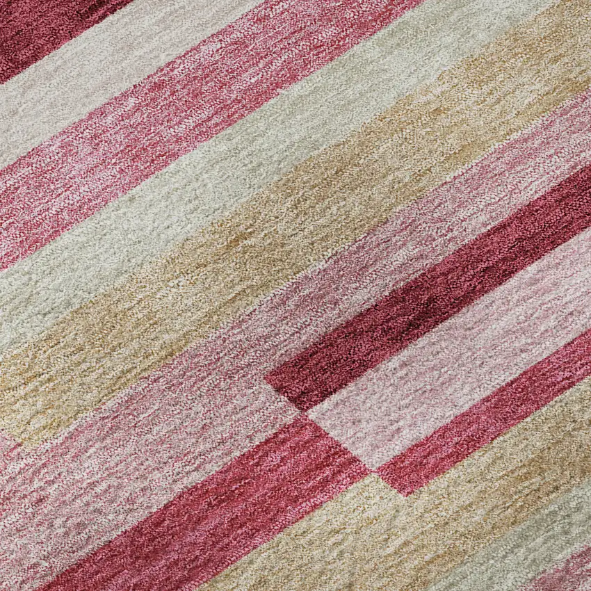 Blush Beige And Tan Striped Washable Area Rug With UV Protection Photo 9