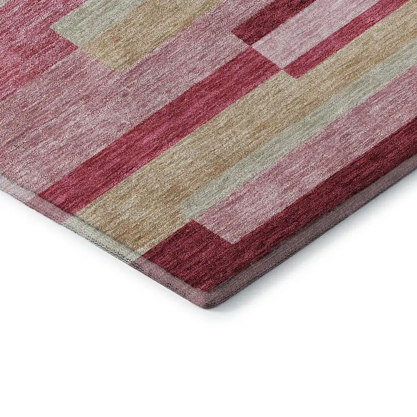 Blush Beige And Tan Striped Washable Area Rug With UV Protection Photo 7