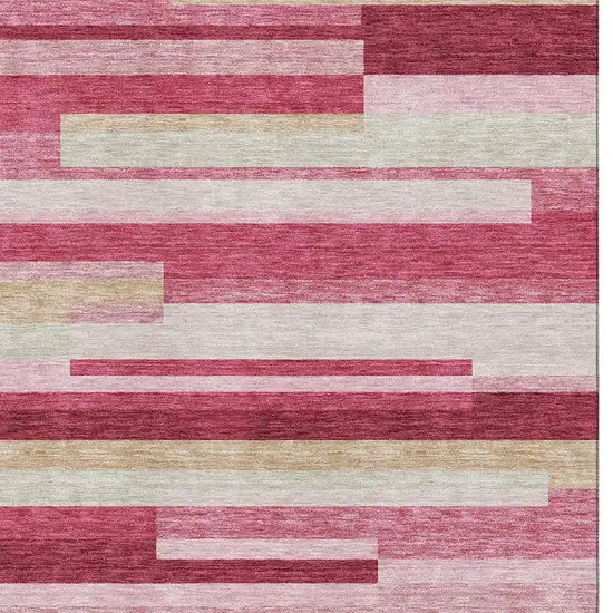 Blush Beige And Tan Striped Washable Area Rug With UV Protection Photo 3