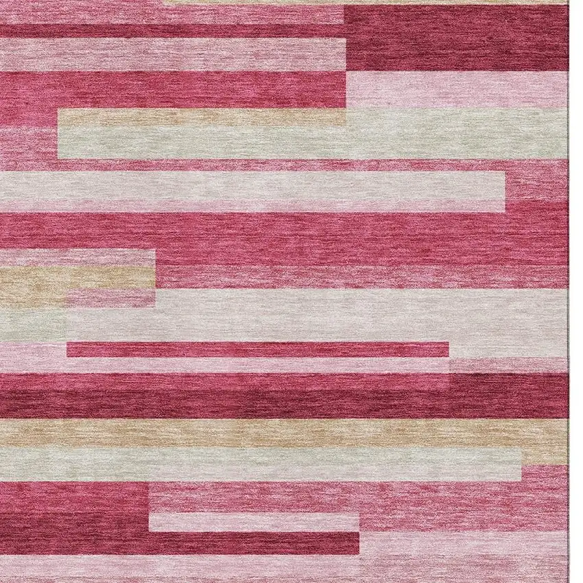 Blush Beige And Tan Striped Washable Area Rug With UV Protection Photo 3