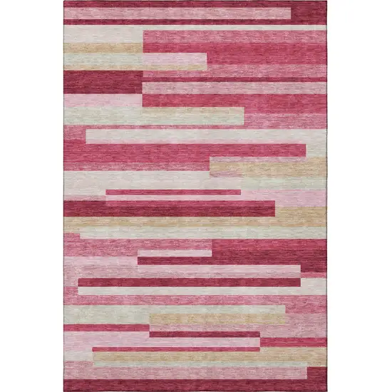 Blush Beige And Tan Striped Washable Area Rug With UV Protection Photo 4