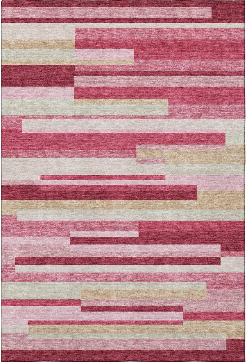 Blush Beige And Tan Striped Washable Area Rug With UV Protection Photo 4