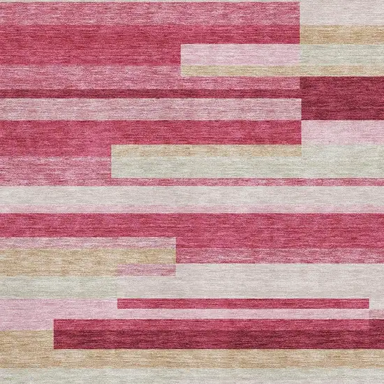 Blush Beige And Tan Striped Washable Area Rug With UV Protection Photo 3
