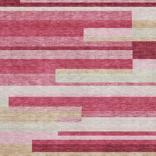 Blush Beige And Tan Striped Washable Area Rug With UV Protection Photo 3