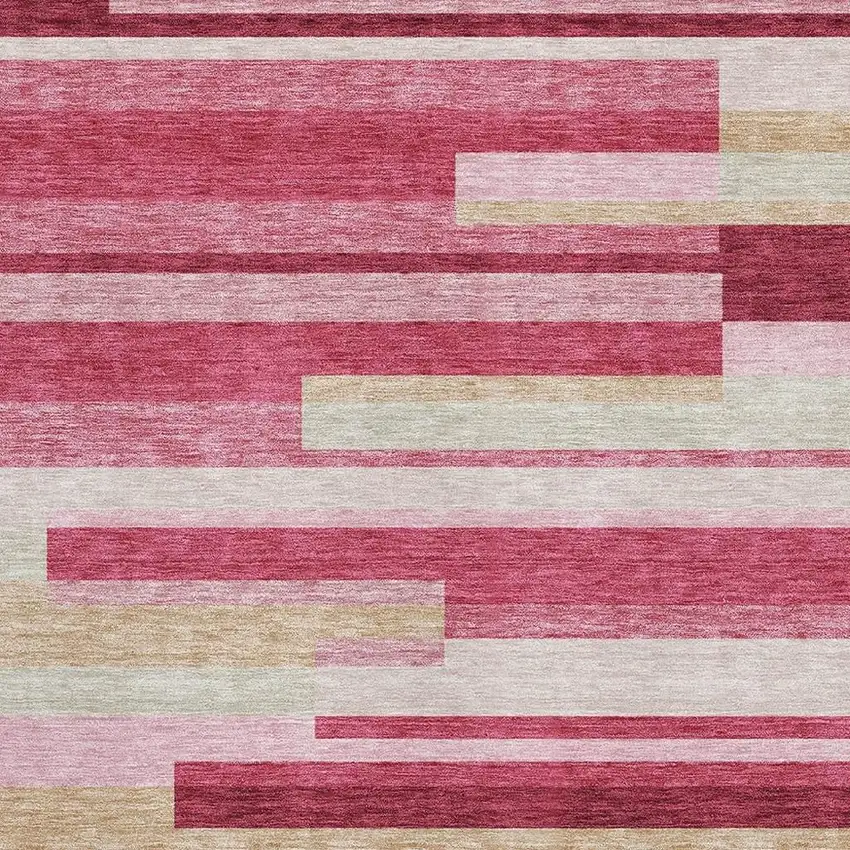 Blush Beige And Tan Striped Washable Area Rug With UV Protection Photo 3