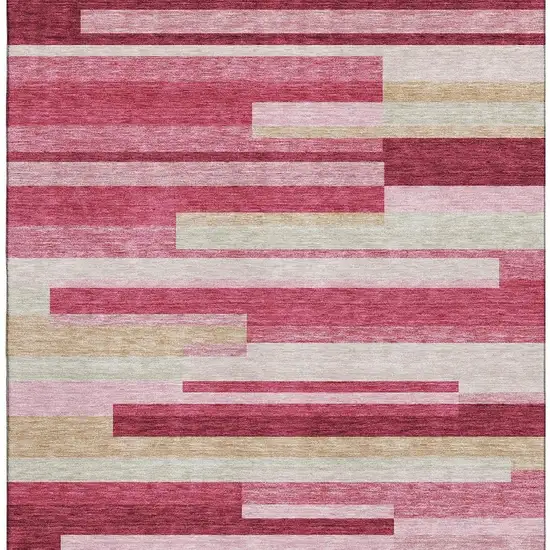 Blush Beige And Tan Striped Washable Area Rug With UV Protection Photo 4