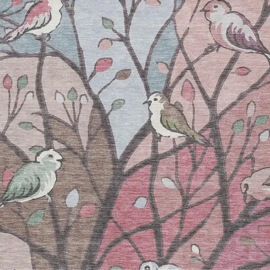 Blush Blue And Brown Botanical Leaves Washable Indoor Outdoor Area Rug Photo 6