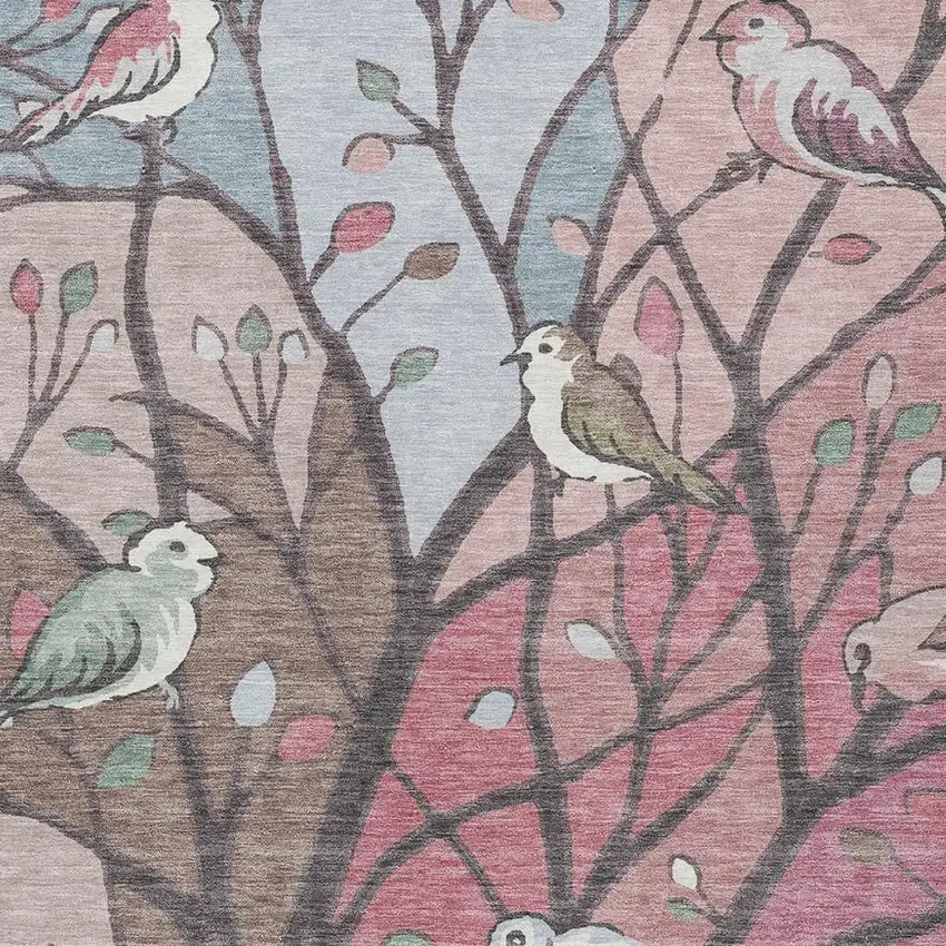 Blush Blue And Brown Botanical Leaves Washable Indoor Outdoor Area Rug Photo 6