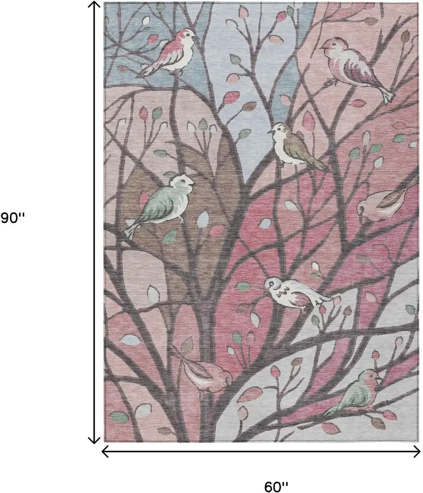 Blush Blue And Brown Botanical Leaves Washable Indoor Outdoor Area Rug Photo 3