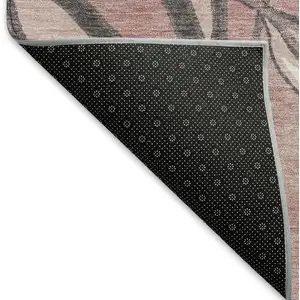 Photo of Blush Blue And Brown Botanical Leaves Washable Indoor Outdoor Area Rug