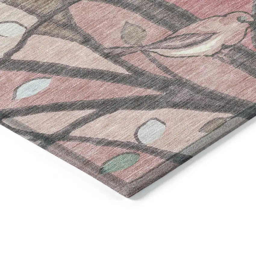 Blush Blue And Brown Botanical Leaves Washable Indoor Outdoor Area Rug Photo 6