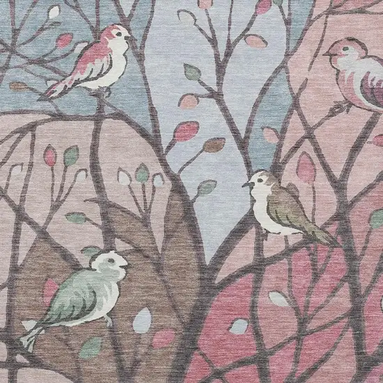 Blush Blue And Brown Botanical Leaves Washable Indoor Outdoor Area Rug Photo 7