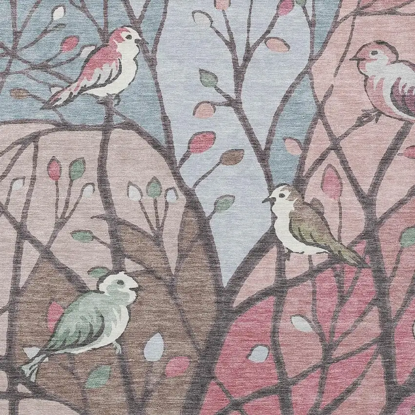 Blush Blue And Brown Botanical Leaves Washable Indoor Outdoor Area Rug Photo 7