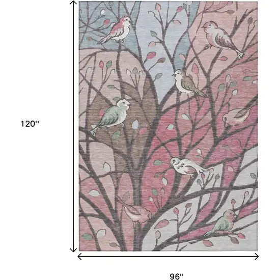 Blush Blue And Brown Botanical Leaves Washable Indoor Outdoor Area Rug Photo 3